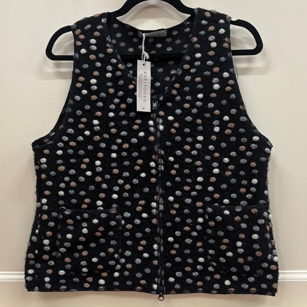 cut loose NWT cropped women’s M Black Polka Dot Zip-Front wool blend Vest

R7